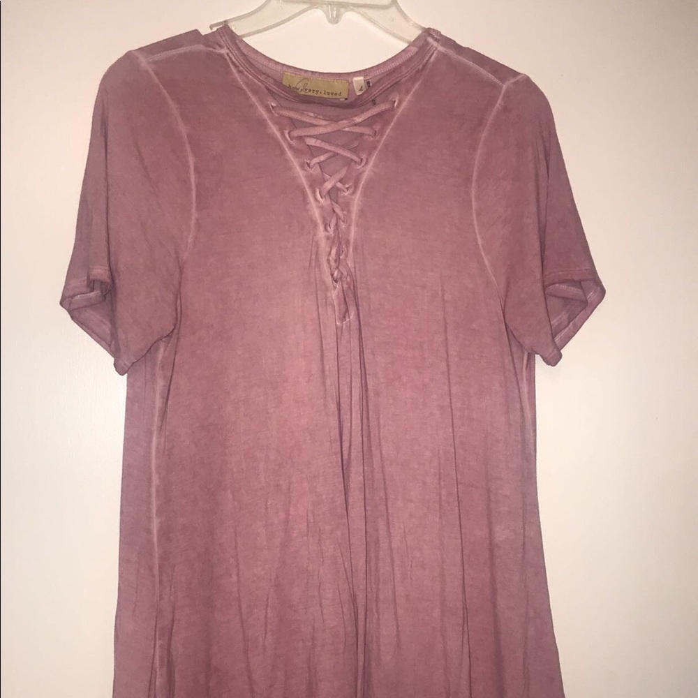 boutique lace up blush tee